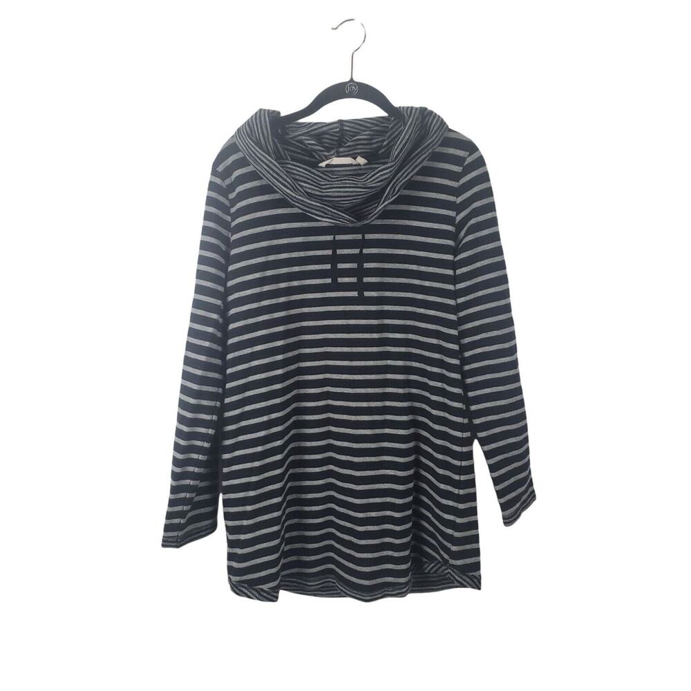 Soft Surrounding‎ Cowl Neck Long Sleeve Top Small Womens Black Grey Striped Top